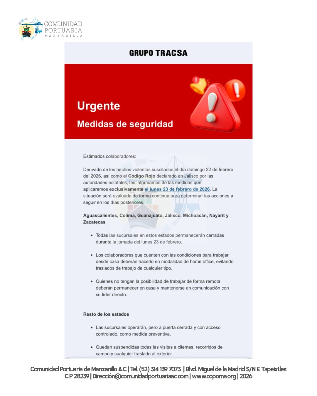 Copoma Comunicado Grupo Tracsa