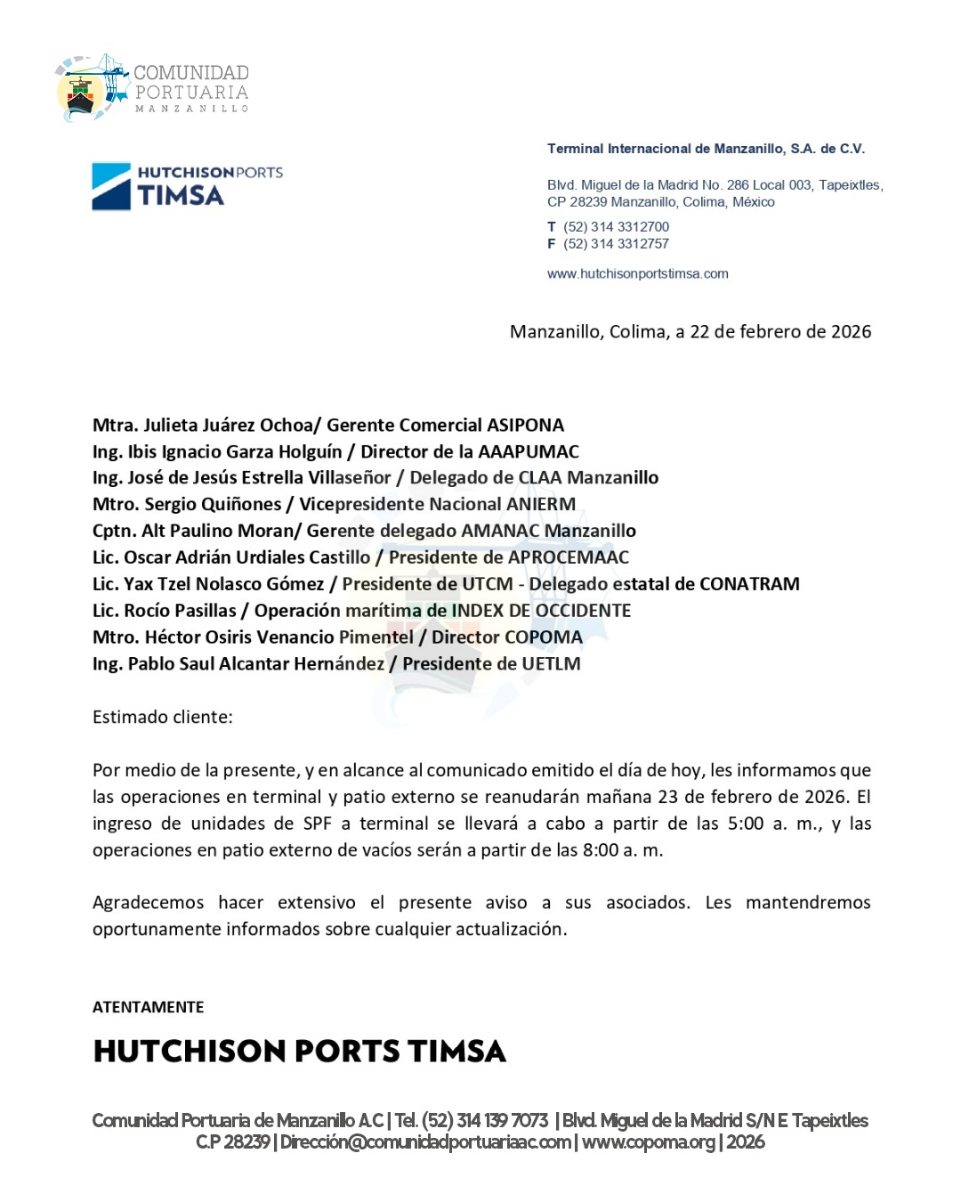 Copoma Comunicado Timsa